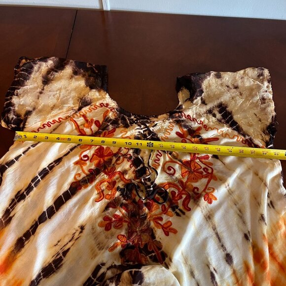 Tie-Dye Womens Free Size Dress Beach By Exist Orange & Brown Floral Embroidery - Picture 8 of 11